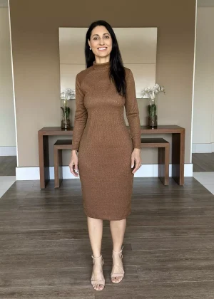 VESTIDO MADRI MARROM MIDI